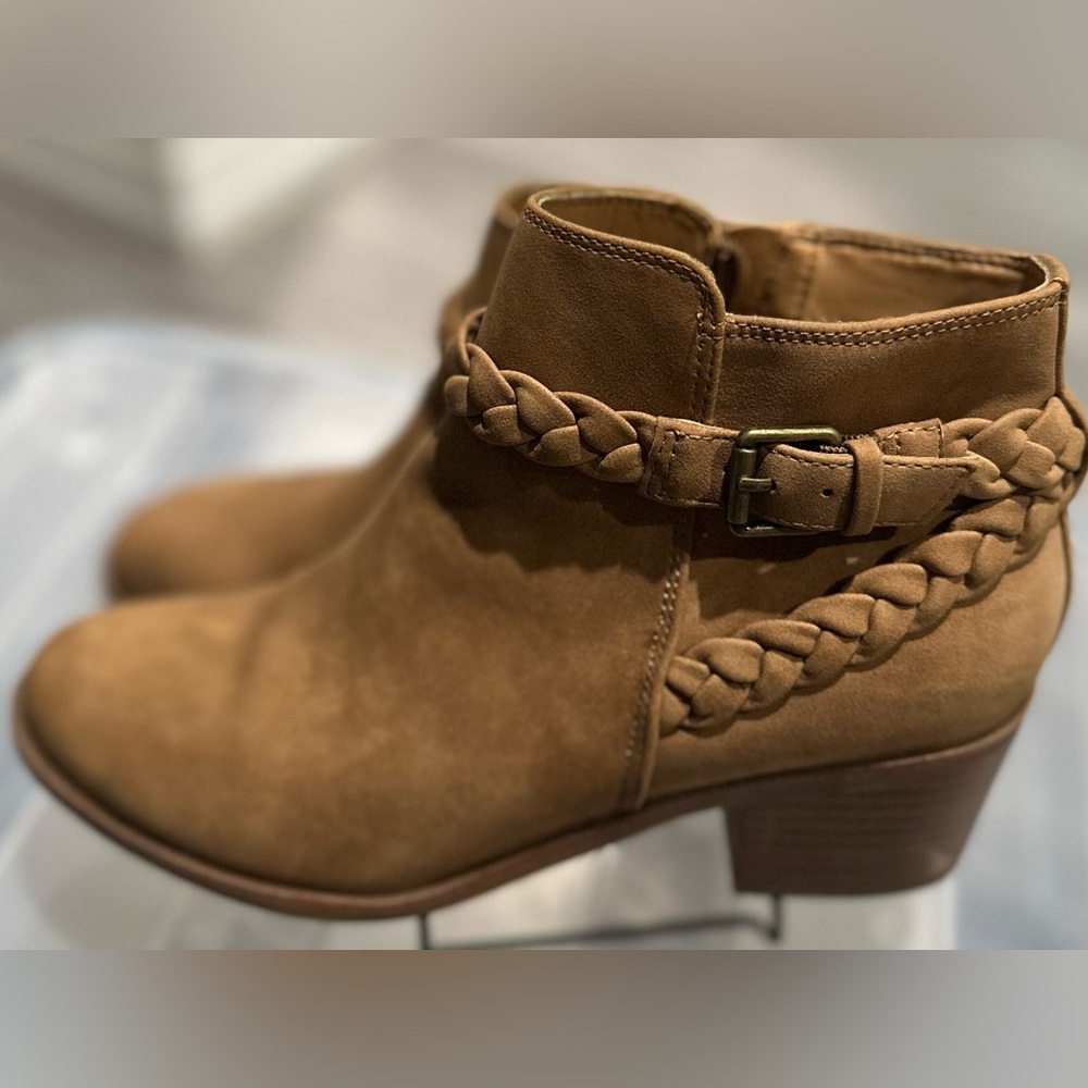 Indigo Tan Ankle Booties with Braided Detail